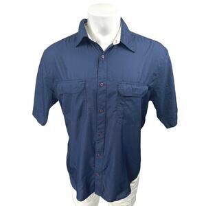 Weather Cast Men's Blue Short Sleeve Collar Pockets Button Down Shirt Top Size L